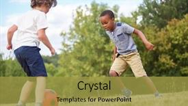  Presentation with kids soccer - Presentation design with sports kids - two boys playing soccer background and a gold colored foreground