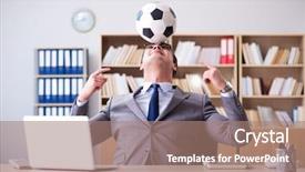  Presentation with motivation ball hill businessman - Presentation featuring sports leadership - businessman with football ball background and a coral colored foreground