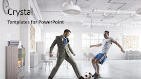  Presentation with soccer - Audience pleasing slide deck consisting of sports leadership - playing office soccer mixed media backdrop and a  colored foreground