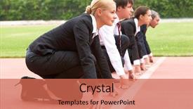  Presentation with signal - Colorful theme enhanced with sports leadership - row of business people looking backdrop and a coral colored foreground