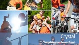  Presentation with lifestyle - Slides enhanced with sports lifestyle - collage of happy family background and a teal colored foreground