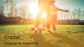  Presentation with sports field - Amazing slide set having sports lifestyle - father and son playing together backdrop and a gold colored foreground