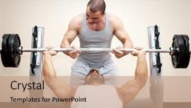  Presentation with sports - Presentation theme consisting of sports man doing bench press background and a coral colored foreground