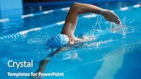  Presentation with swimming pool - Presentation consisting of sports man in blue cap background and a teal colored foreground