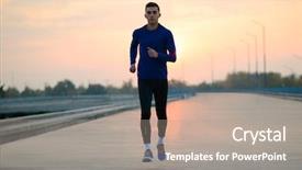  Presentation with adventure sports man - PPT theme having sports man running at sunset background and a  colored foreground