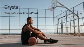  Presentation with basketball basketball hoop sport ball - Cool new presentation theme with sports man sitting with basketball backdrop and a light blue colored foreground
