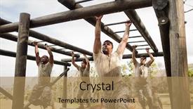  Presentation with boot camp - Cool new PPT theme with soldiers climbing monkey bars backdrop and a coral colored foreground
