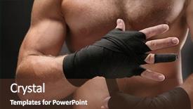  Presentation with boxer - Theme enhanced with sports mma - male boxer applying wrist wraps background and a tawny brown colored foreground