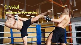  Presentation with fighters - Presentation theme featuring sports mma - mix-fighters training on boxing ring background and a tawny brown colored foreground