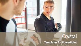  Presentation with mma - Colorful PPT theme enhanced with sports mma - young sport trainer giving instructions backdrop and a  colored foreground