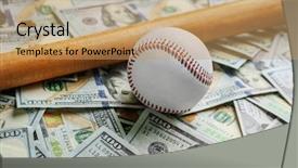  Presentation with corruption - Slide deck with sports money - baseball and bat on dollars background and a coral colored foreground