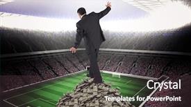  Presentation with football lights - Slide set having sports money - mature businessman doing a balancing background and a wine colored foreground