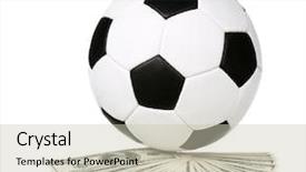  Presentation with ball sports - Slide set having sports money - soccer ball on heap background and a soft green colored foreground