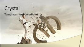  Presentation with karate - Slides featuring sports money - young determined karate man breaking background and a light gray colored foreground