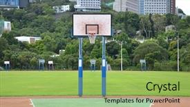  Presentation with basketball court - Amazing presentation design having sports netball - basketball court backdrop and a yellow colored foreground