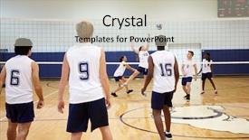  Presentation with school sports - Colorful presentation theme enhanced with sports netball - high school volleyball match backdrop and a soft green colored foreground
