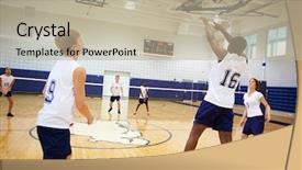  Presentation with school sports - Colorful presentation theme enhanced with sports netball - high school volleyball match backdrop and a mint green colored foreground