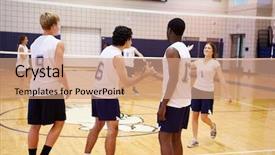  Presentation with school sports - Presentation theme consisting of sports netball - high school volleyball match background and a coral colored foreground