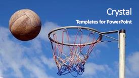  Presentation with netball - Colorful presentation design enhanced with sports netball - net ball just before hitting backdrop and a ocean colored foreground