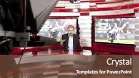  Presentation with broadcasting - Amazing slide set having sports news a television anchorman backdrop and a tawny brown colored foreground