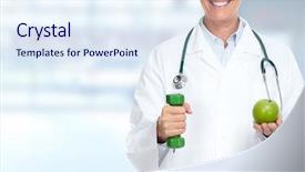  Presentation with diet - Presentation design enhanced with sports nutrition - doctor hands with apple background and a sky blue colored foreground