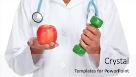  Presentation with sports nutrition - Theme enhanced with sports nutrition - doctor woman with dumbbell background and a sky blue colored foreground