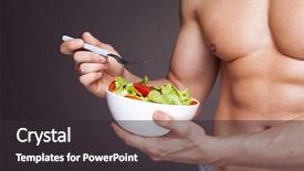  Presentation with fresh man chemistry - Presentation design featuring sports nutrition - fit man holding a bowl background and a dark gray colored foreground