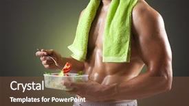  Presentation with sports nutrition - Colorful PPT theme enhanced with sports nutrition - fitness man holding a bowl backdrop and a tawny brown colored foreground