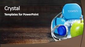  Presentation with health diet - Slide deck featuring sports nutrition - green apple dumbbells water background and a dark gray colored foreground