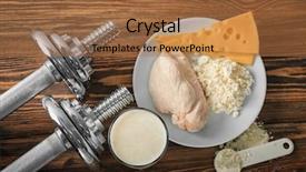  Presentation with protein food - Colorful slide deck enhanced with sports nutrition - high protein food and powder backdrop and a coral colored foreground