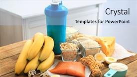  Presentation with sports nutrition - PPT theme enhanced with sports nutrition - scoop with protein powder shake background and a light blue colored foreground