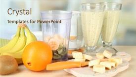  Presentation with sports nutrition - Theme consisting of sports nutrition - sliced fruits and blender background and a soft green colored foreground