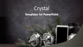  Presentation with healthy nutrition - Colorful PPT theme enhanced with sports-nutrition-sports-equipment-fir backdrop and a dark gray colored foreground