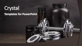  Presentation with nutrition supplements - Slide deck consisting of sports nutrition supplements and dumbbells background and a dark gray colored foreground