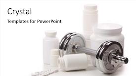  Presentation with nutrition supplements - Beautiful theme featuring sports nutrition supplements and dumbbells backdrop and a white colored foreground