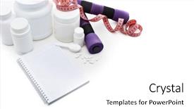  Presentation with nutrition supplements - Beautiful theme featuring sports nutrition supplements and dumbbells backdrop and a white colored foreground