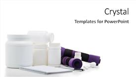  Presentation with nutrition supplements - Theme having sports nutrition supplements and dumbbells background and a white colored foreground