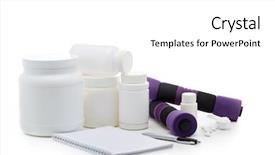  Presentation with nutrition supplements - Slide deck with sports nutrition supplements and dumbbells background and a white colored foreground