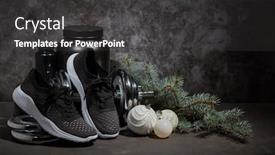  Presentation with nutrition supplements - Cool new PPT layouts with sports nutrition supplements dumbbell sneakers branch of fir and christmas ornaments on dark grey background with copy space fitness sport or healthy lifestyle concept new year and christmas backdrop and a dark gray colored foreground