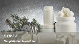  Presentation with nutrition supplements - Audience pleasing presentation theme consisting of sports nutrition supplements dumbbells fir backdrop and a gray colored foreground