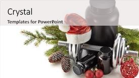  Presentation with sports nutrition - Presentation design consisting of sports nutrition supplements dumbbells fir background and a light gray colored foreground