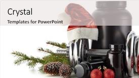  Presentation with sports nutrition - Audience pleasing PPT layouts consisting of sports nutrition supplements dumbbells fir backdrop and a  colored foreground