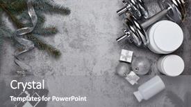  Presentation with nutrition supplements - Slides enhanced with sports nutrition supplements dumbbells gift background and a gray colored foreground