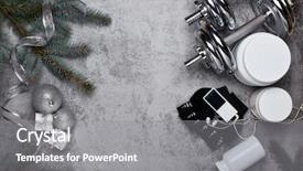  Presentation with nutrition supplements - Amazing theme having sports nutrition supplements dumbbells gift backdrop and a gray colored foreground