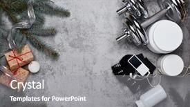  Presentation with sports nutrition - Slides having sports nutrition supplements dumbbells gift background and a gray colored foreground