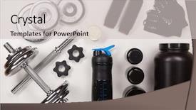  Presentation with nutrition supplements - Audience pleasing slide deck consisting of sports nutrition supplements dumbbells backdrop and a  colored foreground