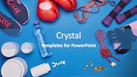  Presentation with physical fitness - PPT layouts having sports nutrition supplements sneakers dumbbells background and a teal colored foreground