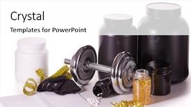 Presentation with nutrition supplements - Amazing PPT layouts having sports nutrition supplements sport accessories backdrop and a white colored foreground