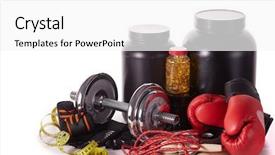  Presentation with nutrition supplements - Slide deck consisting of sports nutrition supplements sport accessories background and a white colored foreground