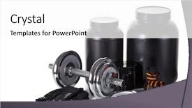  Presentation with nutrition supplements - Beautiful PPT theme featuring sports nutrition supplements sport accessories backdrop and a white colored foreground